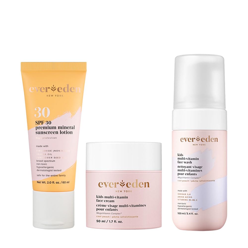 Evereden Kids Skin Care Set - Vegan 1-2-3 Routine With Face Wash, Cream, Lotion & Spf 30