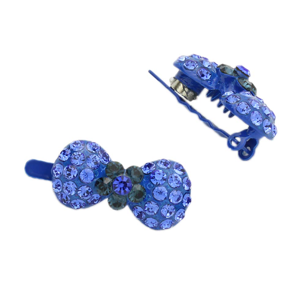 Double Accent Hair Jewelry Dark Blue Rhinestone Bow Barrette, 1Pc Metal Hair Clip