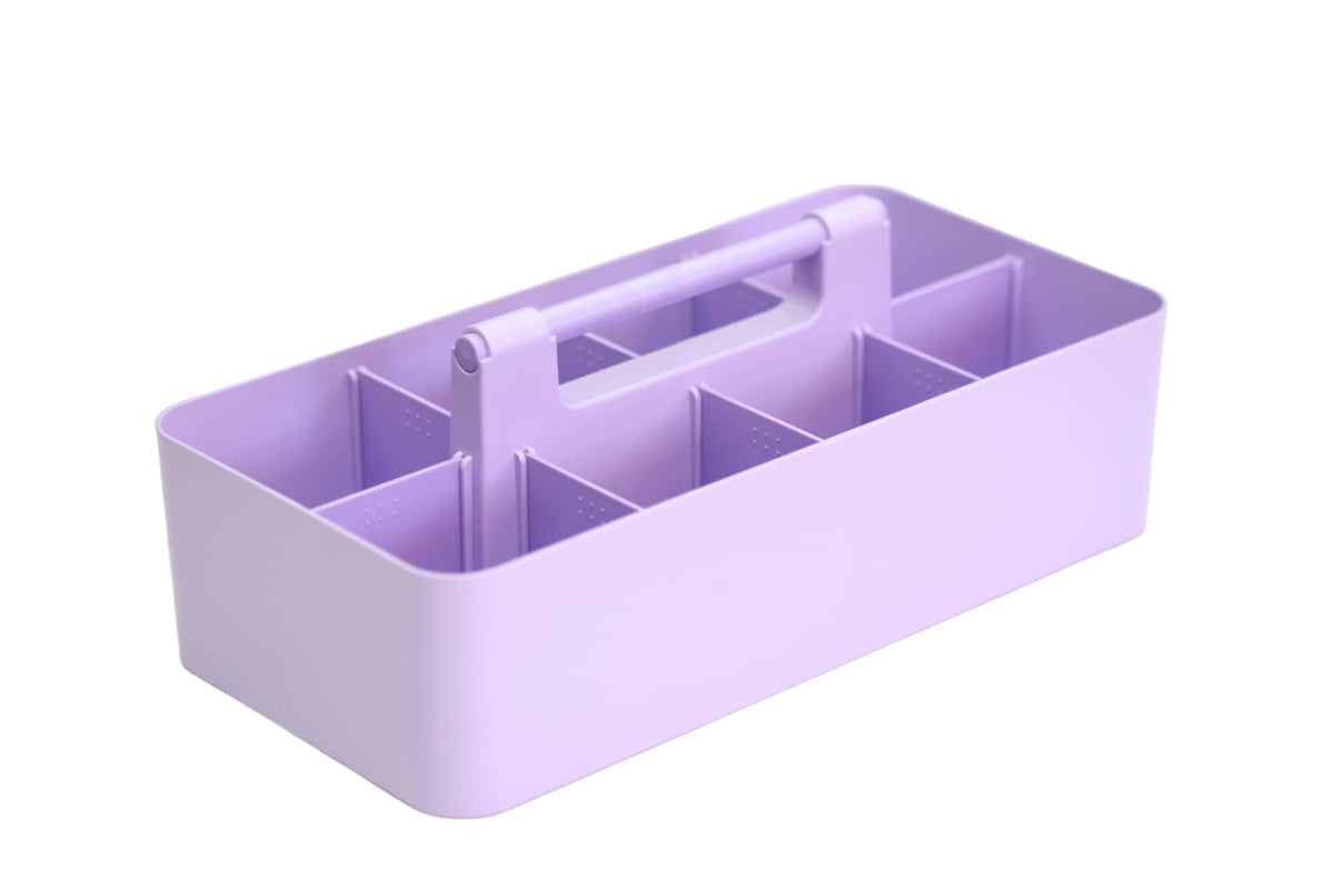 Enjoy Organizer Extra Large Lavender Plastic Makeup Caddy Tote - Divided Storage Bin With Handle