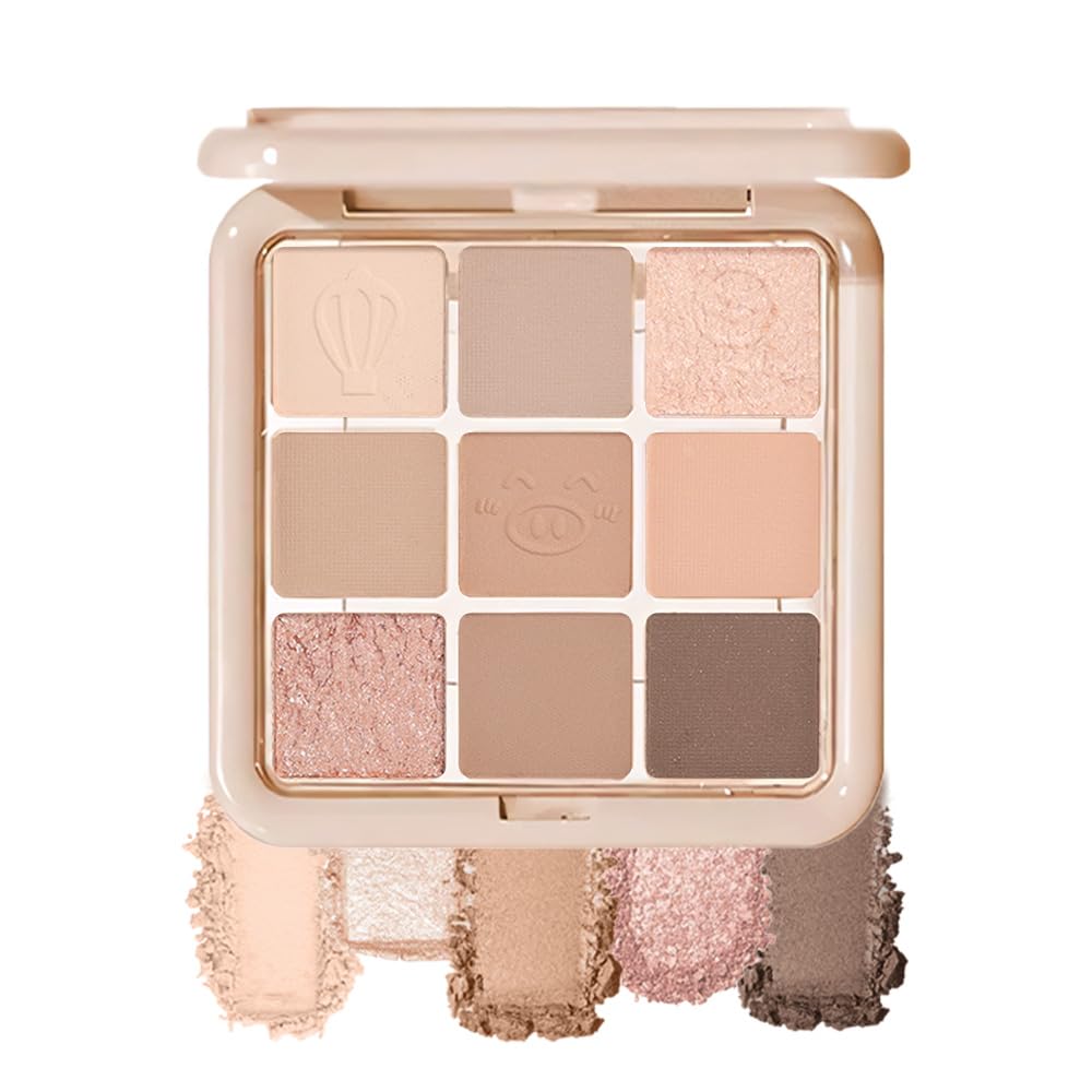 Amy'S Diary Matte Shimmer Nude Pink Eye Shadow Palette - 9 Blendable Waterproof Shades