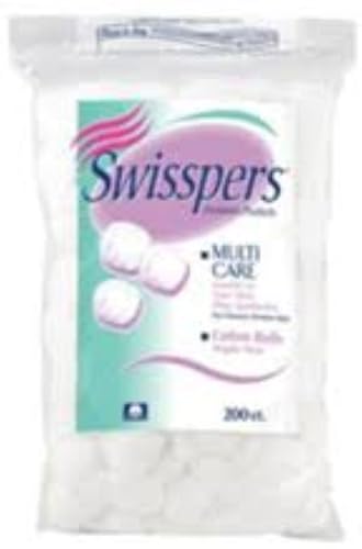 Swisspers Cotton Balls, 200 Count (Pack Of 2) - Soft, Absorbent Cotton For Skincare