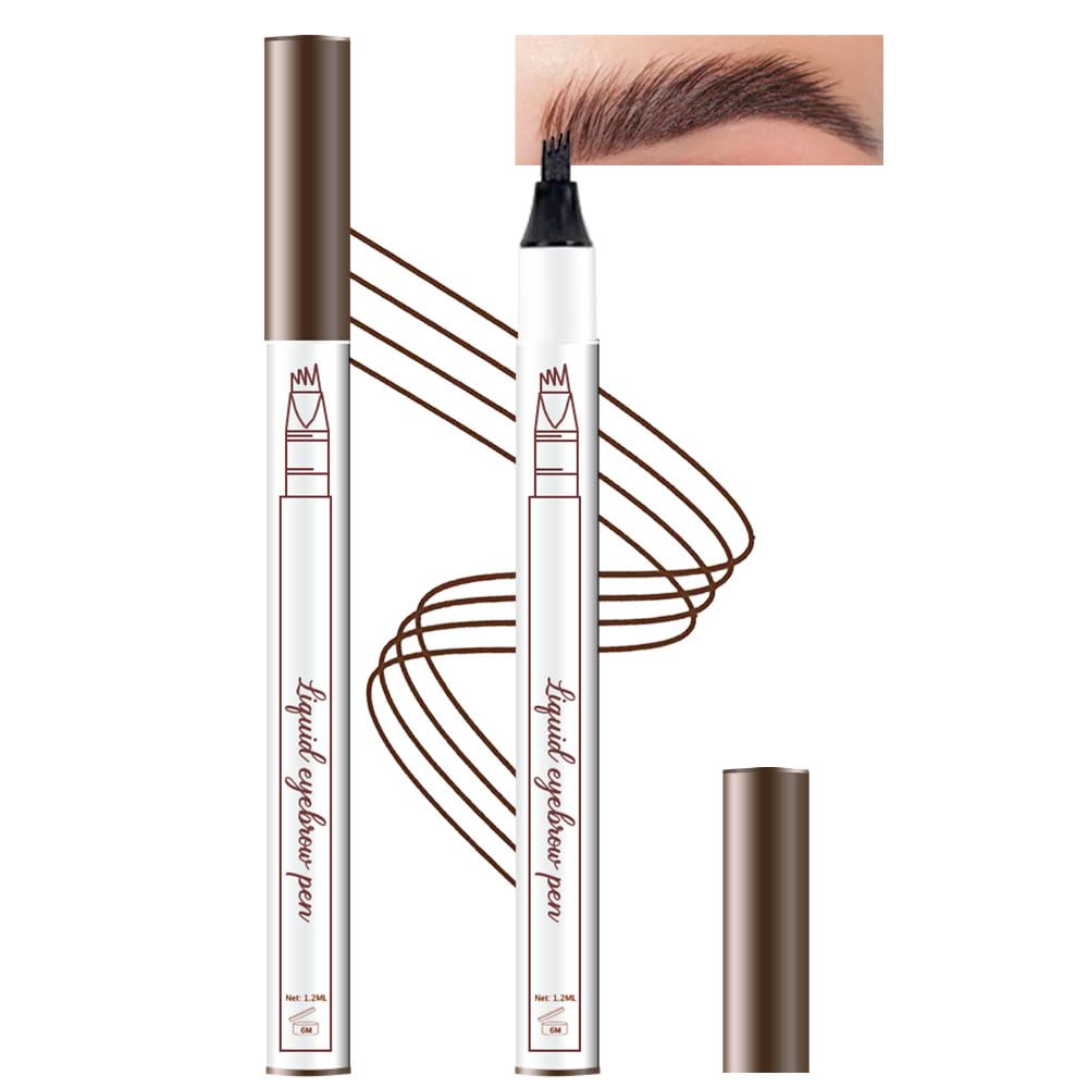 Bingbrush Eyebrow Ink Pencil - Micro 4 Point Waterproof Brow Pen With Stencils, Chestnut Color