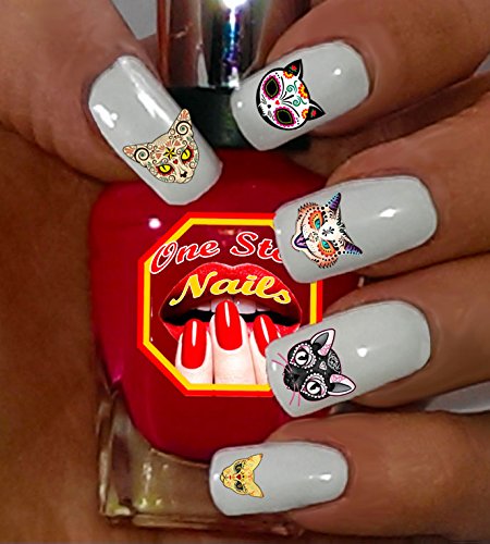 Sugar Skull Nail Art Decals By One Stop Nails - 87 Clear Waterslide Tattoos For Dia De Los Muertos