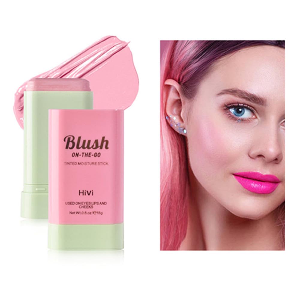 Lamuseland Cream Blush Stick - Waterproof, Long-Lasting Cherry Pink Blush For Cheeks, Eyes, Lips