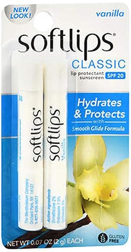 Softlips Lip Protectant/Sunscreen Spf 20 - Vanilla Flavor, 2 Count, Moisturizing Lip Care