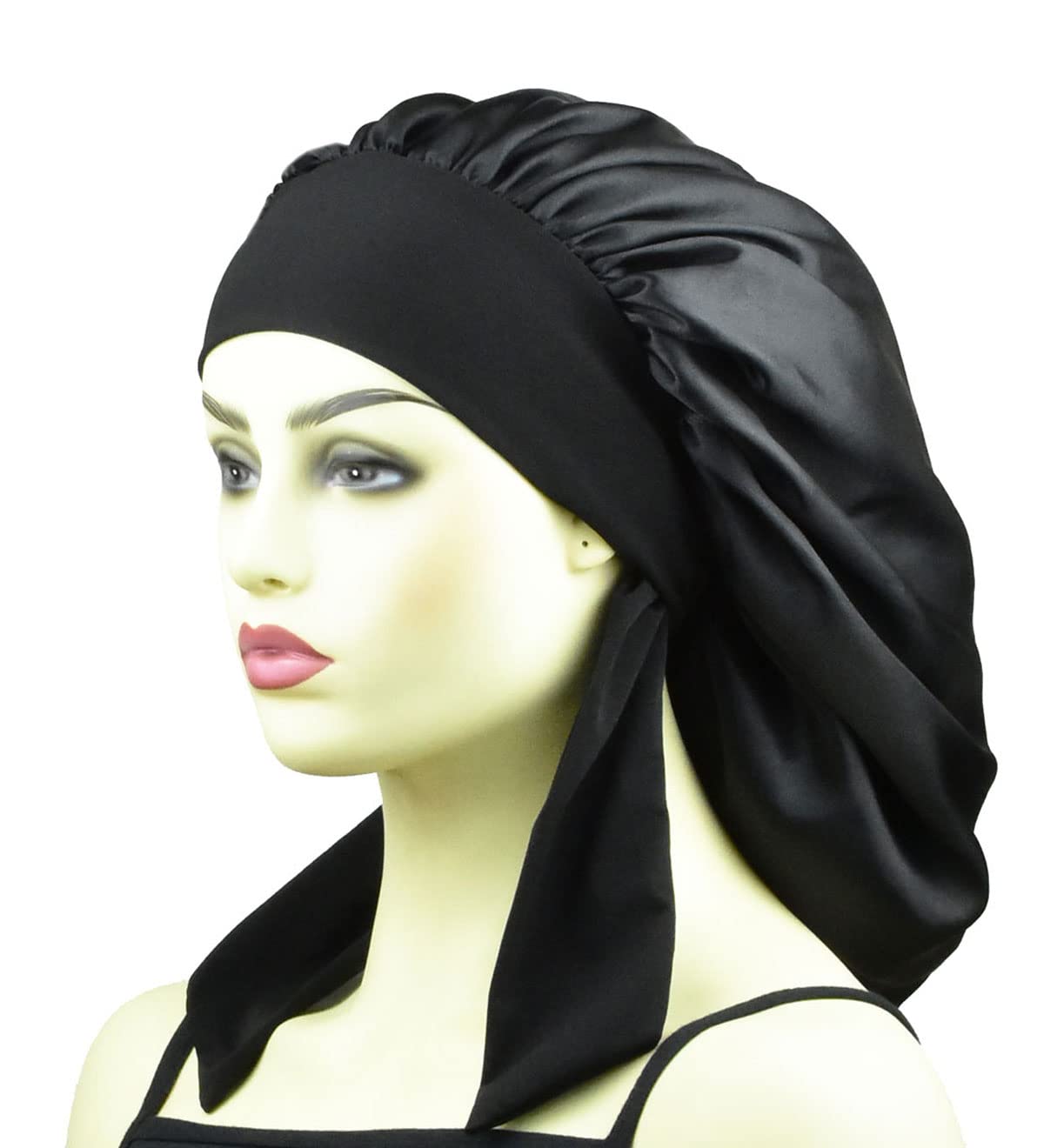 Cocosilk Xl Black Satin Hair Bonnet For Braids - Silk Sleeping Cap With Tie For Women