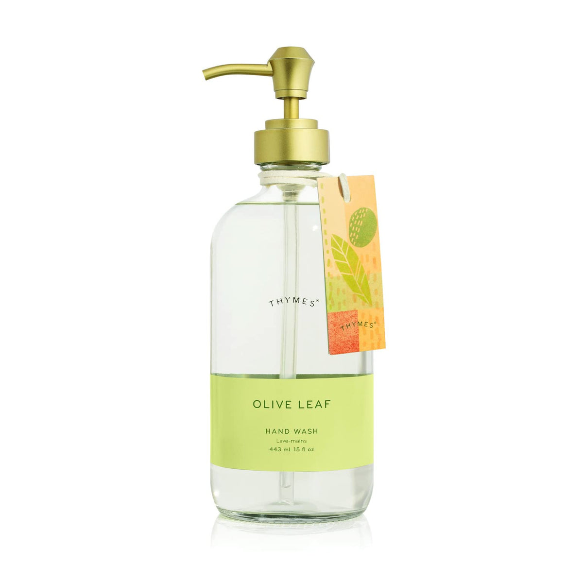 Thymes Olive Leaf Hand Soap - 15 Fl Oz Refillable Liquid Soap Pump Bottle - Scented