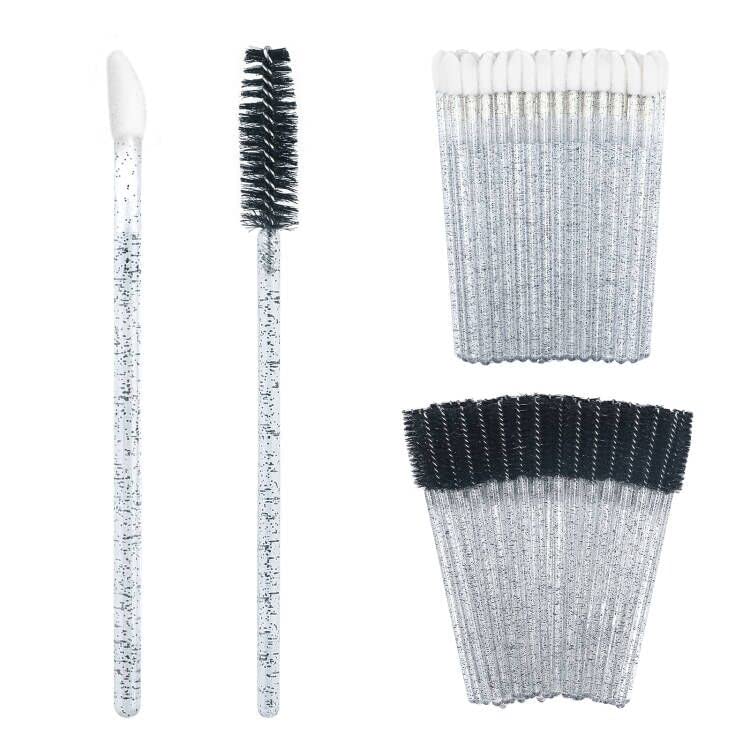 G2Plus 100Pcs Glitter Crystal Lip & Eyelash Brushes Wands - Crystal Black