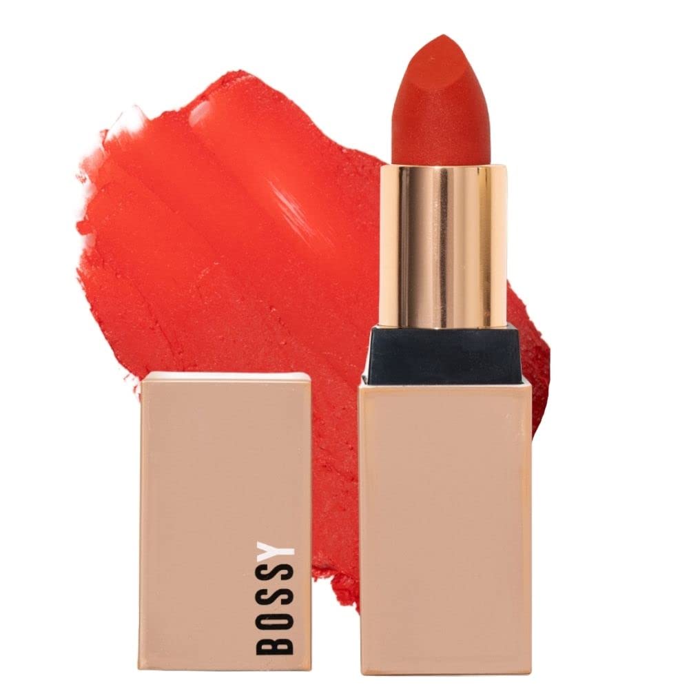 Bossy Cosmetics Vegan Lipstick - Unstoppable Orange Red, Matte & Hydrating With Vitamin E, 0.13 Fl Oz