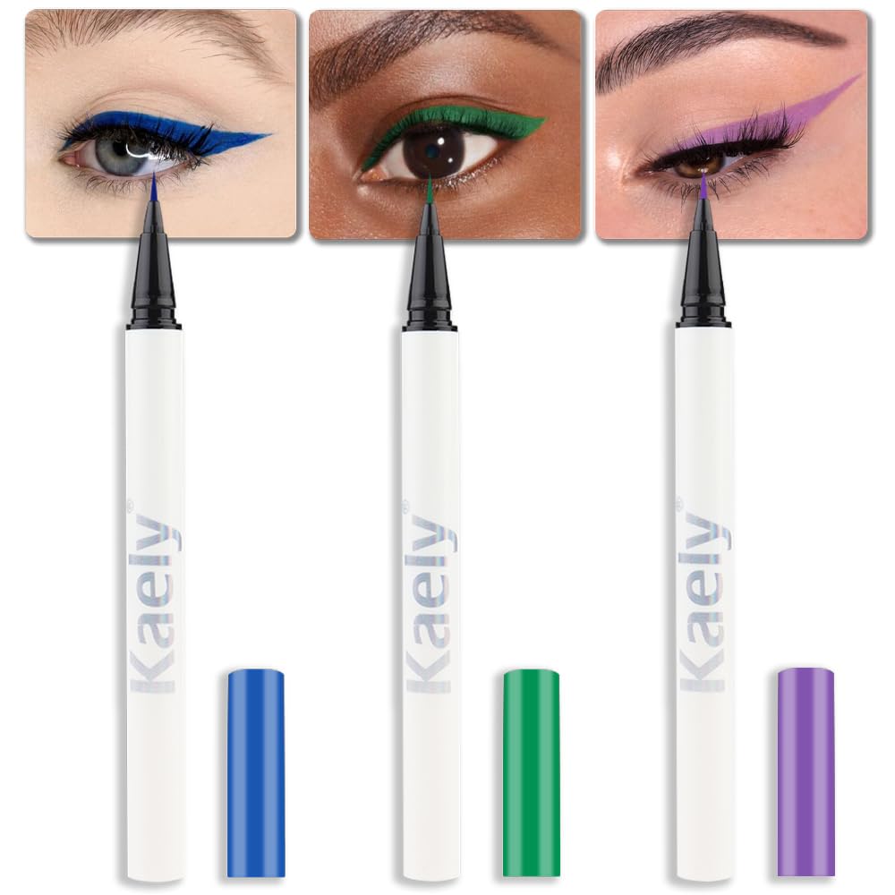 Evpct 3Pcs Waterproof Colored Eyeliner Set - Blue, Dark Green, Purple, Long Lasting, Quick Dry