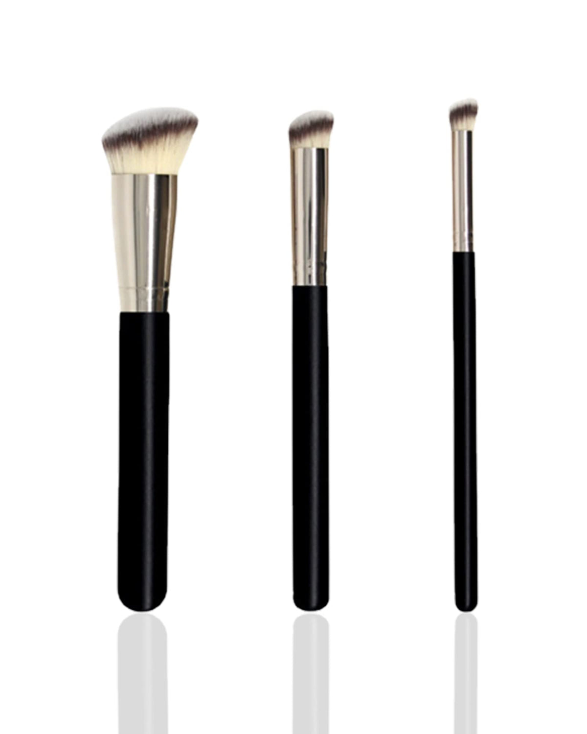 Lysdefeu Kabuki Makeup Brush Set - 3 Pro Brushes For Foundation, Concealer & Contouring, Black