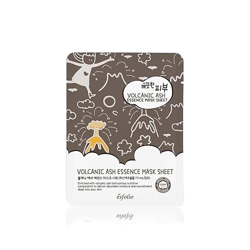 Esfolio Volcanic Ash Face Mask - Deep Cleansing Sheet Mask For Oily, Acne-Prone Skin, 10 Pack