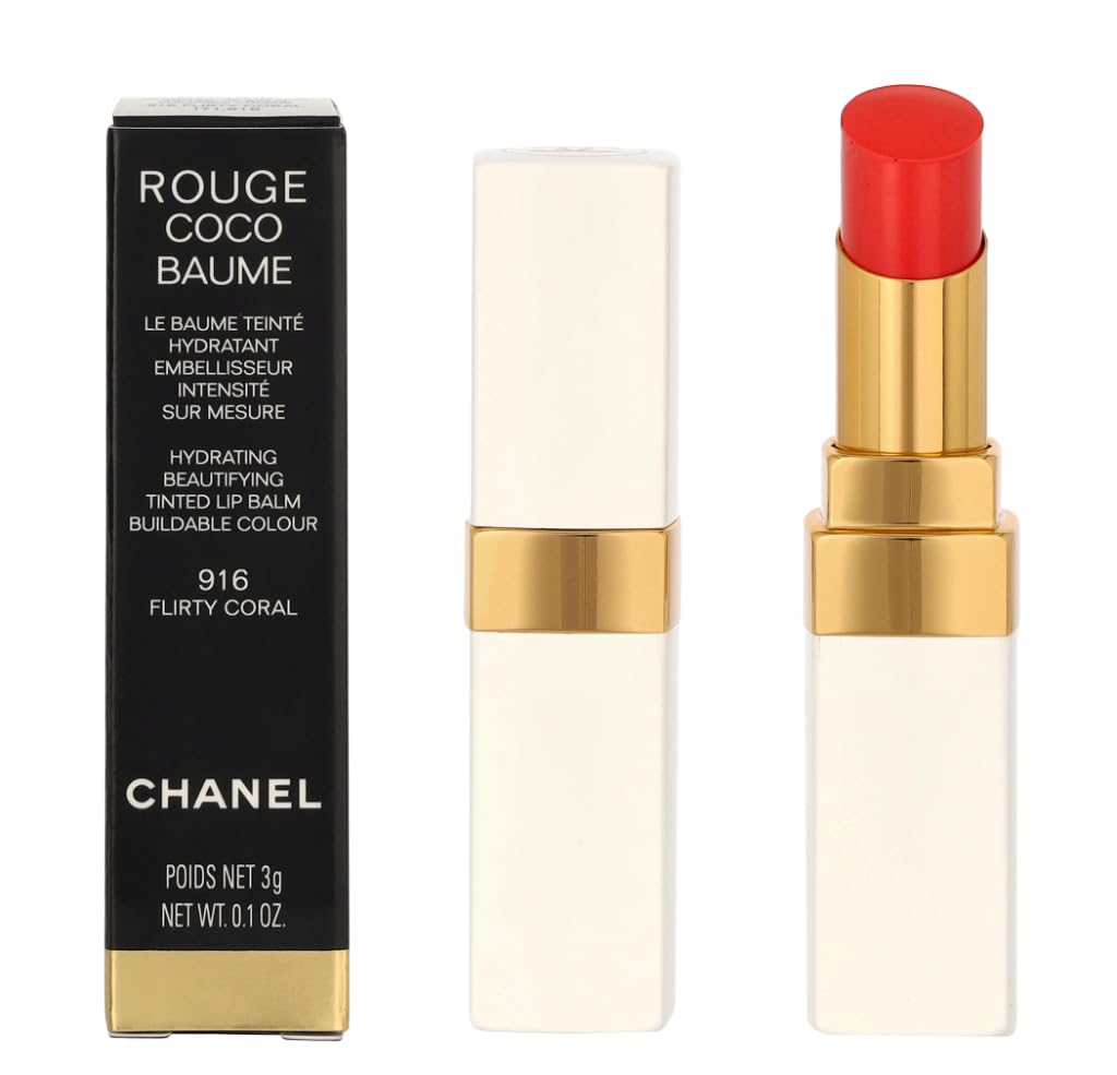 CHANEL Rouge Coco Baume Tinted Lip Balm - 916 Flirty Coral, Hydrating - 0.11 oz for Women