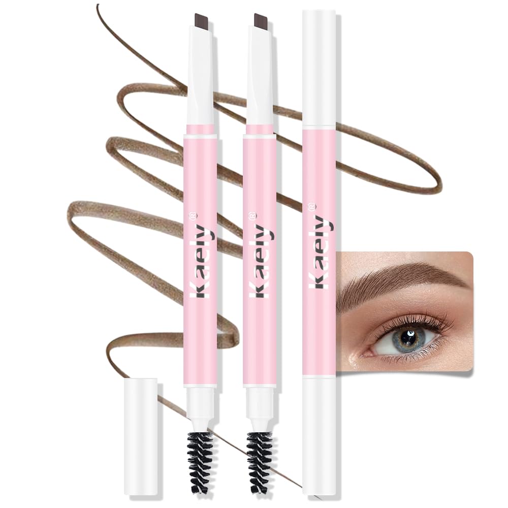 Kaely 3Pcs Waterproof Eyebrow Pencil, Longwearing Soft Brown Mechanical Pen With Spoolie Brush