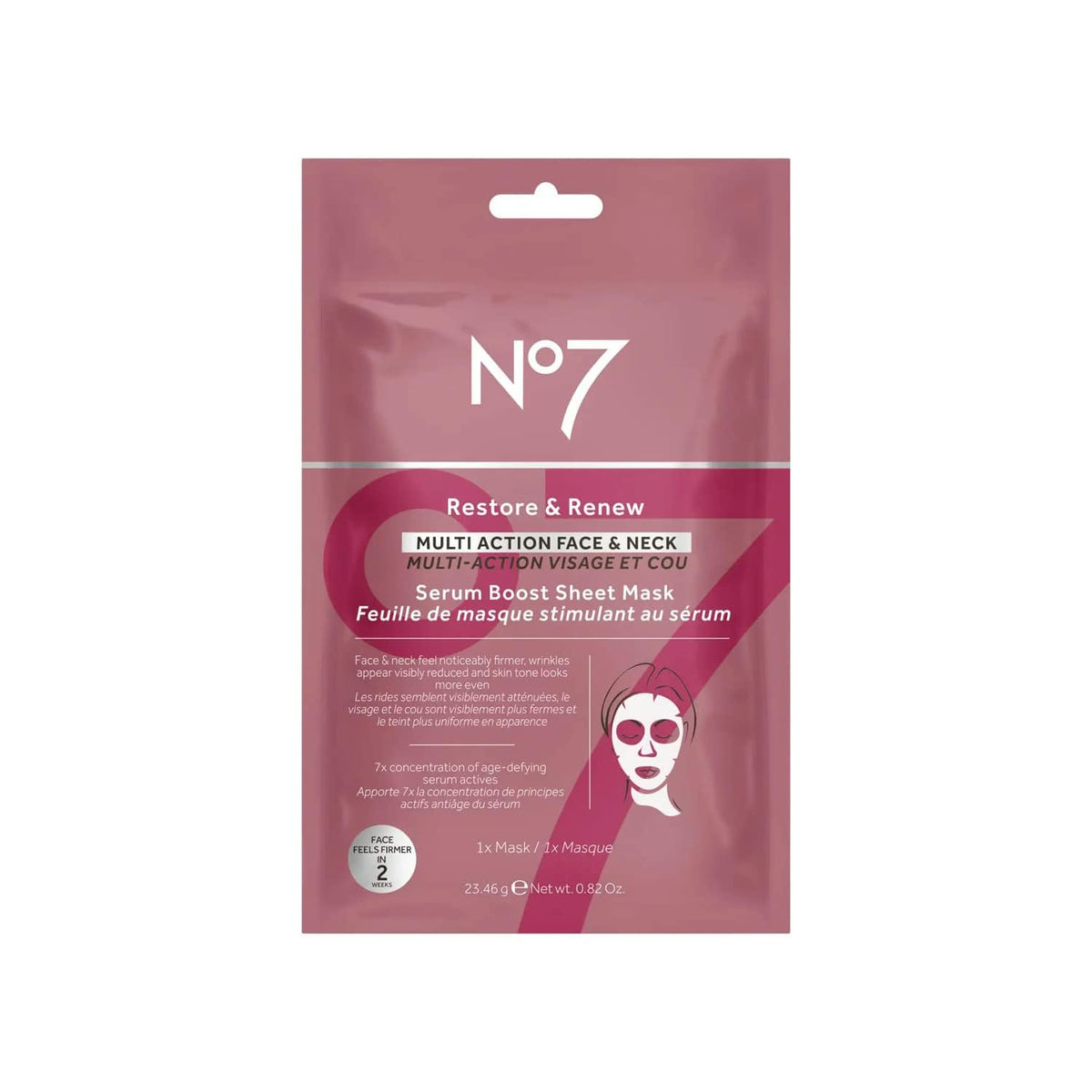 No7 Restore & Renew Multi-Action Serum Boost Sheet Masks, 4 Count For Face & Neck