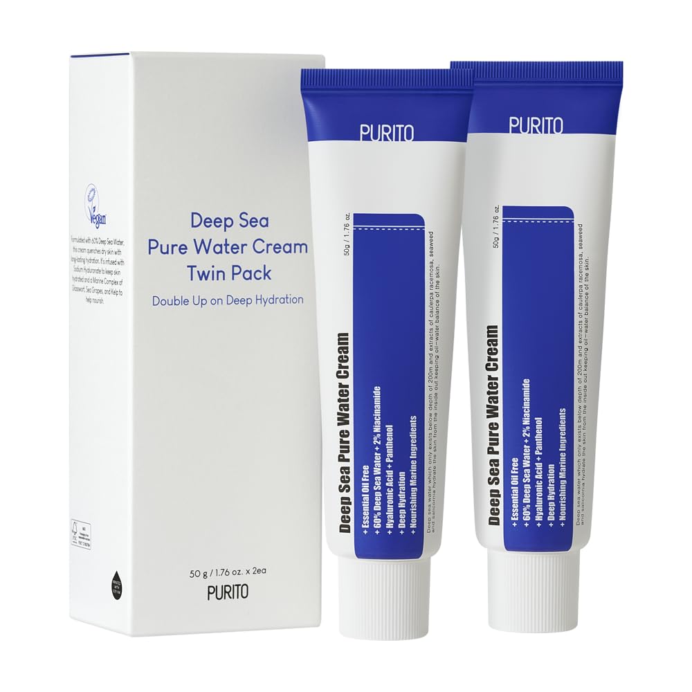 Purito Essential Oil-Free Deep Sea Pure Water Cream Twin Pack, 1.7 Oz, Vegan Moisture Cream