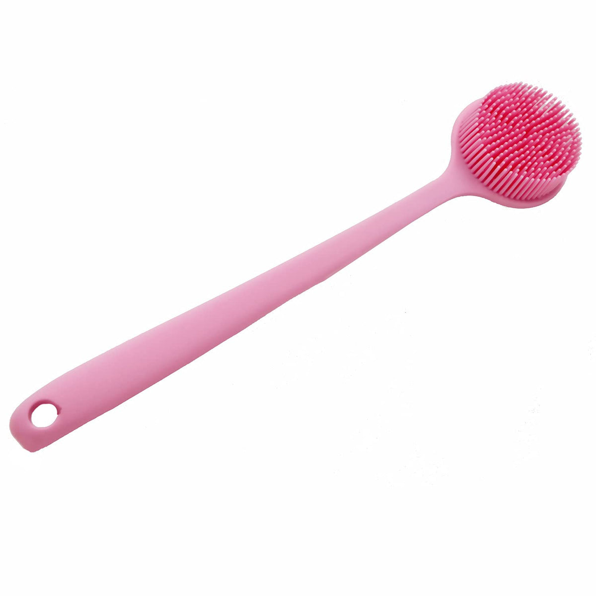 Cinlitek Silicone Body Scrubber - Long Handle Back Brush For Shower Exfoliation, Pink