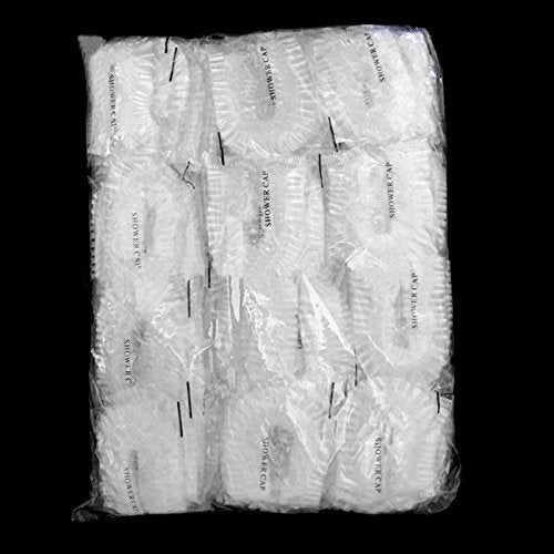 KINGLAKE 100 Pcs Disposable Plastic Shower Caps - Clear Elastic Bath Caps for Spa & Salon