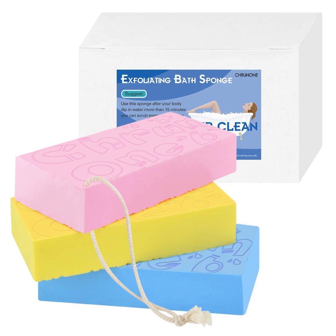 Chrunone 3 Pcs Exfoliating Bath Sponge Set - Dead Skin Remover For Shower, Multi-Color