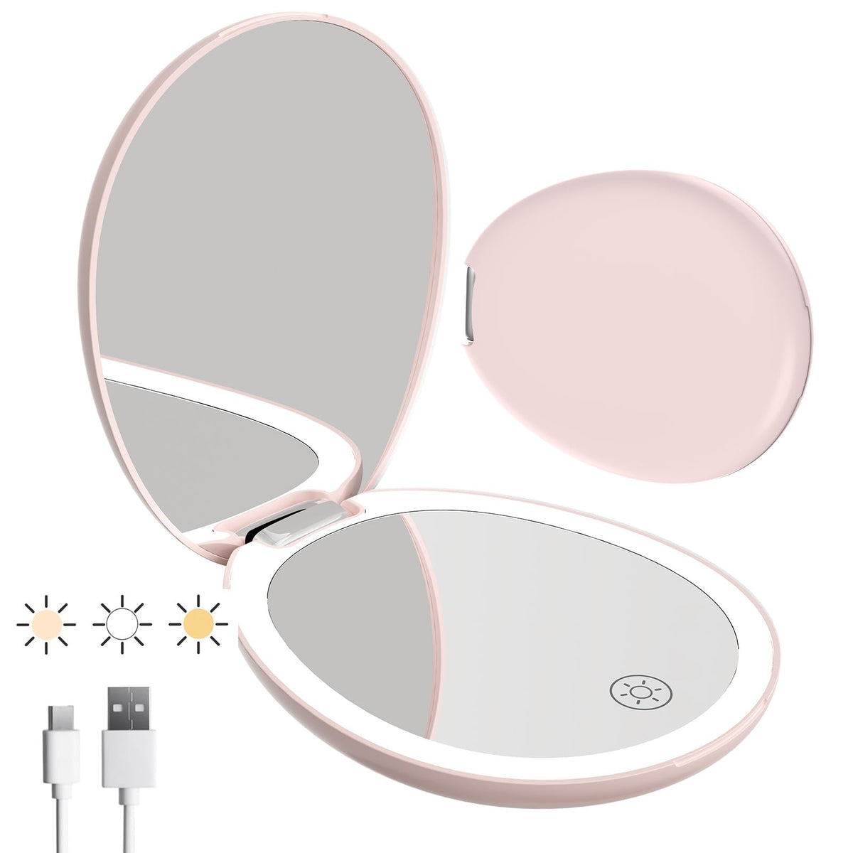 Funtouch Led Travel Makeup Mirror, 10X Magnifying, Pink Compact Lighted Pocket Mirror