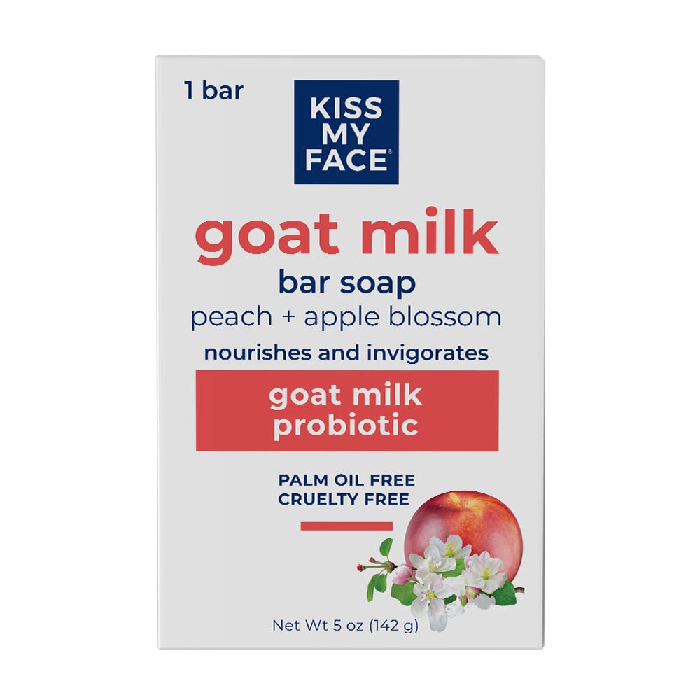 Kiss My Face Goat Milk Soap Bar - Peach + Apple Blossom, Probiotic, 5 Oz, Cruelty-Free