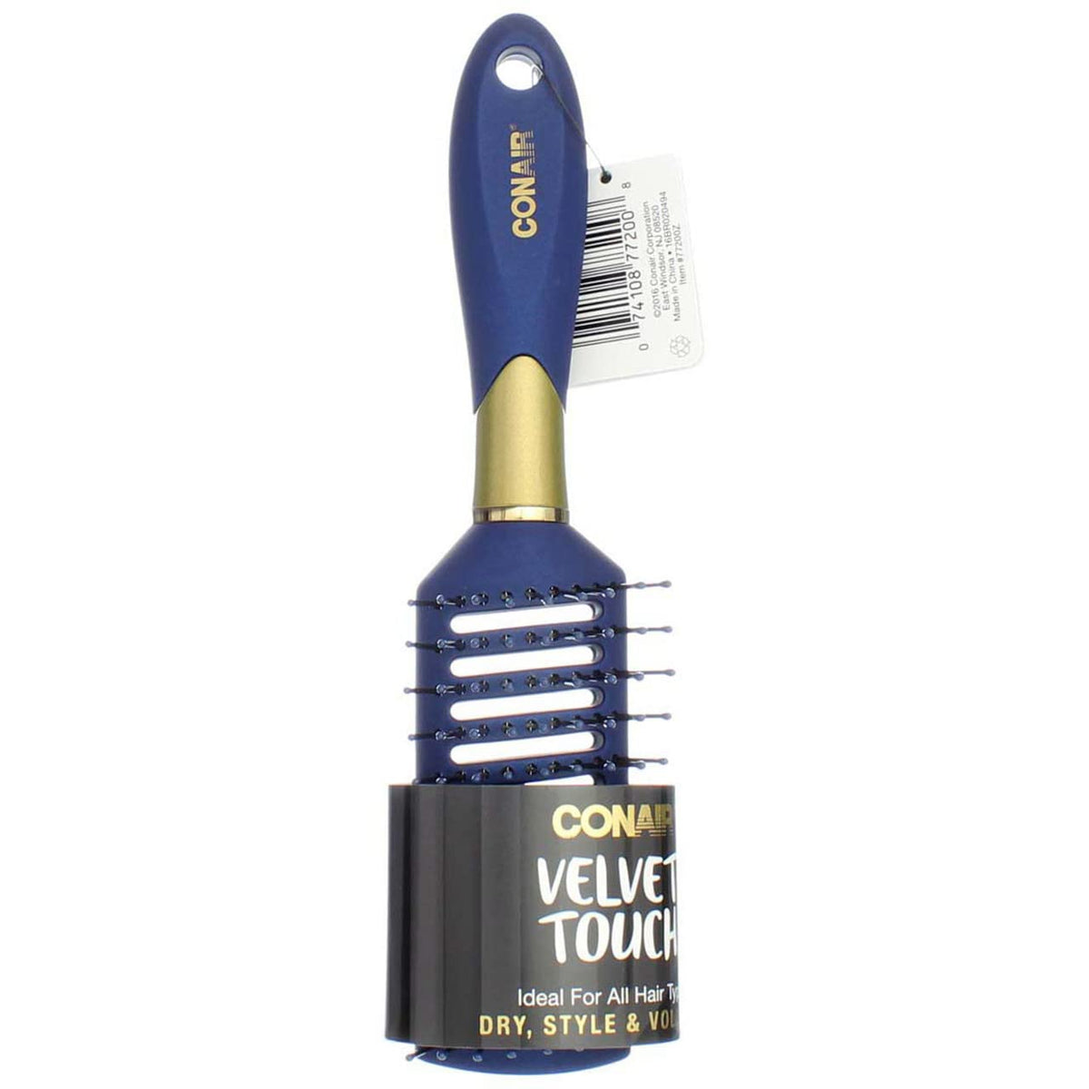 Conair Velvet Touch Vent Brush Set, Blue - Pack Of 3, Soft Velvet Material For Gentle Styling