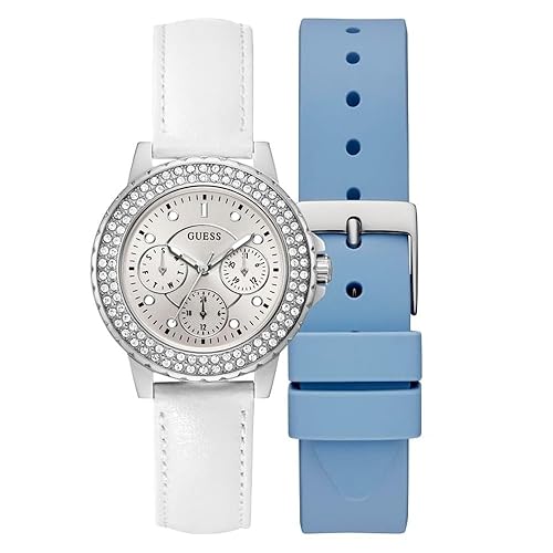 Guess Women'S 36Mm Interchangeable Strap Watch - Silver Tone Case, White Dial