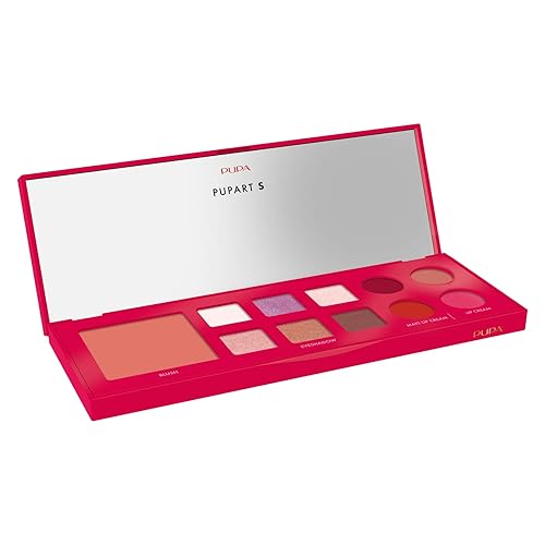 Pupa Milano Pupart S Makeup Palette 003 Red - Blush, Eyeshadow, Lip Gloss & Cream, 0.4 Oz