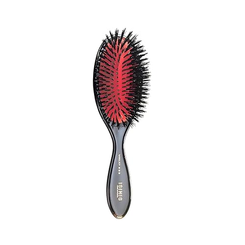 Isinis Large Boar Bristle Hair Brush - Pneumatic, 11 Rows, Black Handle, 8.8In