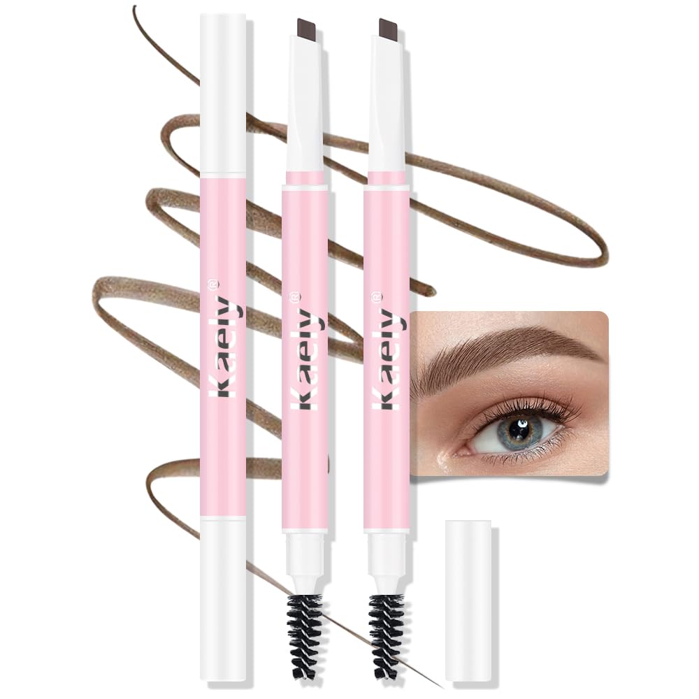 Feicuiyun 3Pcs Waterproof Micro Brow Pencil - Double-Ended Ultra-Fine Eyebrow Makeup (Soft Brown)