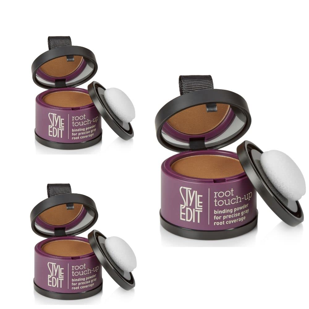 Style Edit Root Touch Up Powder, Medium Brown, 3 Pack - Water Resistant & Non-Sticky