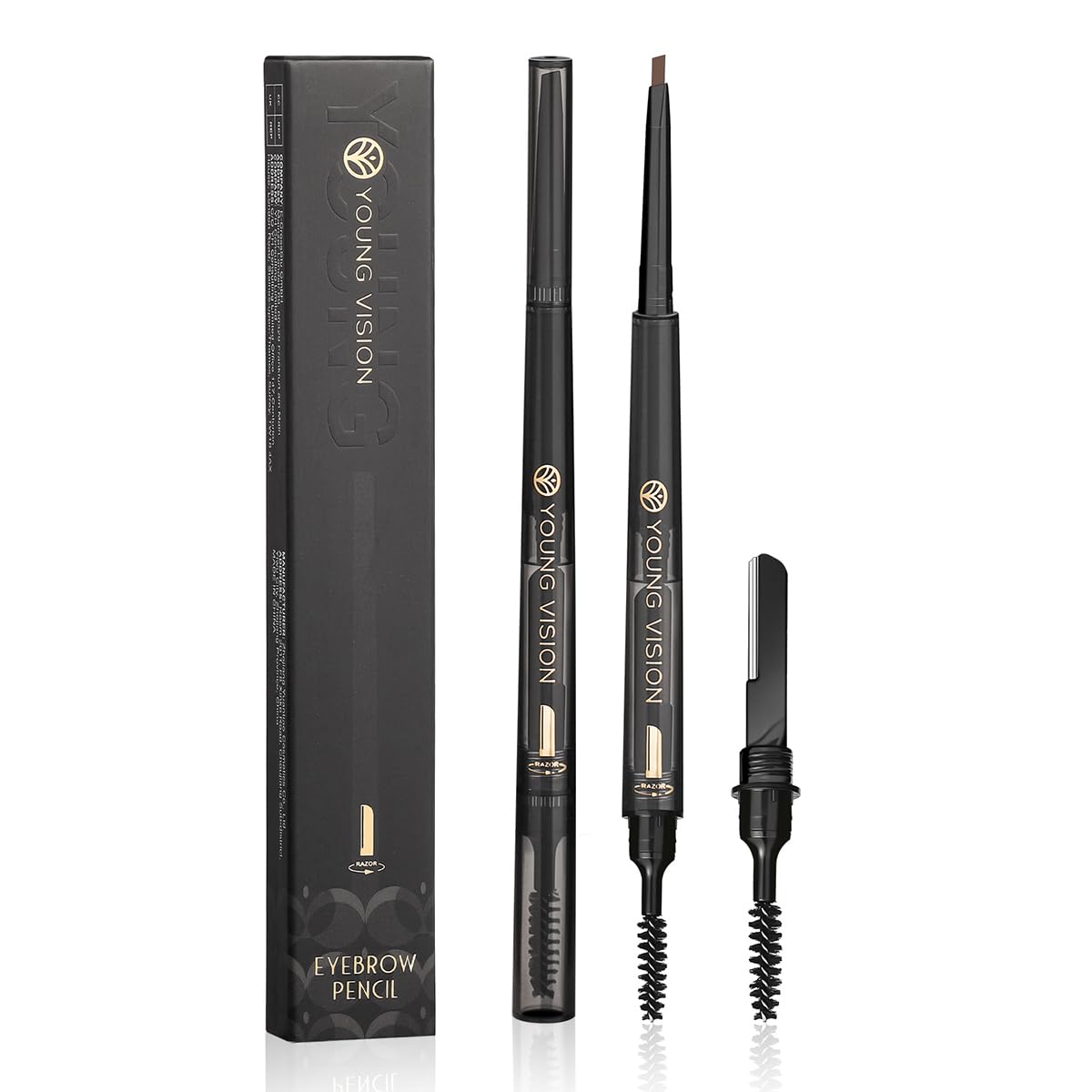 Young Vision 3-In-1 Eyebrow Pencil, Dark Brown, Waterproof, Easy To Use, Micro-Fine Definition