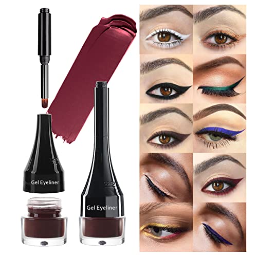 Lsxia Waterproof 2-In-1 Gel Eyeliner Set - High Pigment Cream Eyeliner With Brush (Wine)