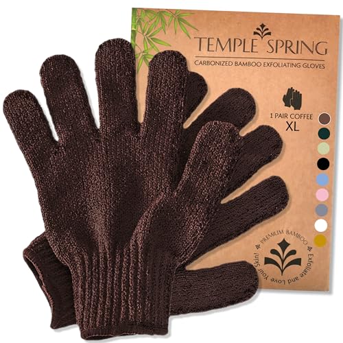 Temple Spring Xl Coffee Exfoliating Glove - Bamboo Body Scrubber & Loofah Shower Washcloth