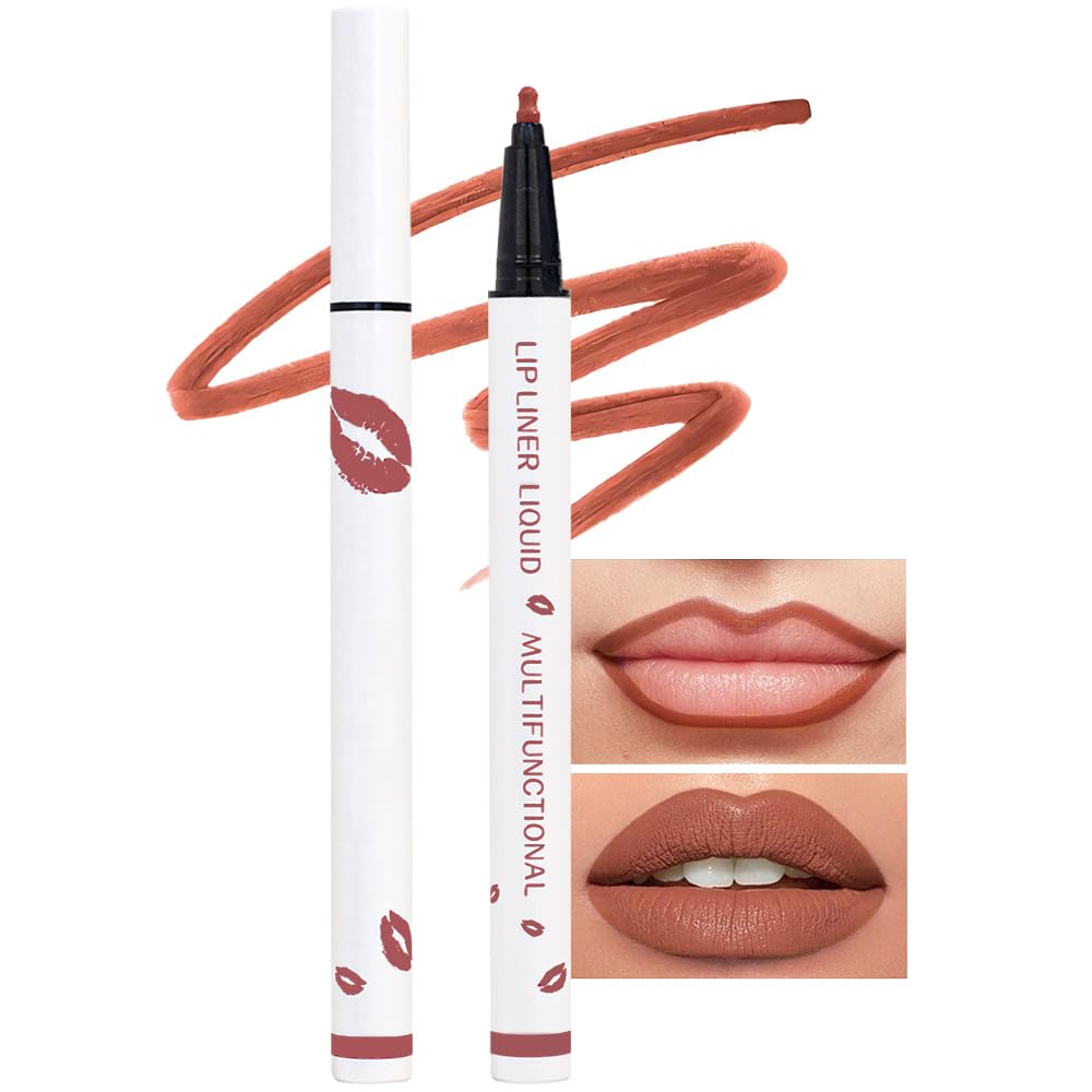 Kaely Mocha Matte Lip Tint Stain Marker Pen - 2In1 Liquid Lipstick & Lip Liner, Waterproof 24Hr