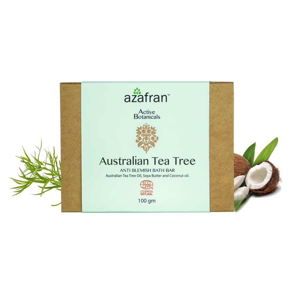 Azafran Australian Tea Tree Body Bath Soap Bar, Anti-Blemish, Vegan, 3.53Oz