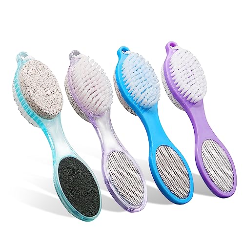 Fangze 4 Pack Foot Brush And Pumice Stone - Exfoliating Foot Care Set In Purple And Blue