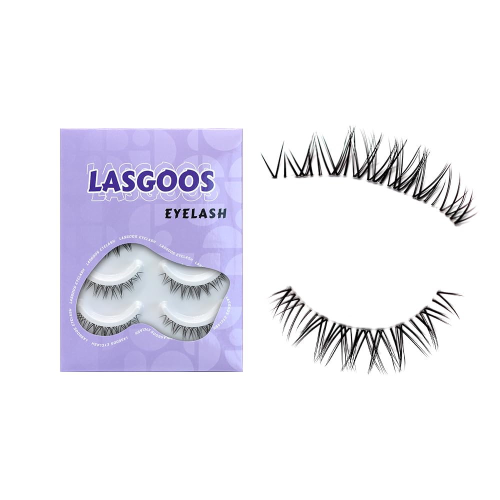 LASGOOS 5 Pairs Natural Look Fake Eyelashes, 6-10mm Cross Band for Daily Makeup & Weddings