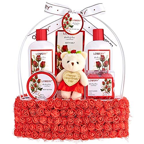 Lovery Spa Gift Basket For Her - 10 Piece Red Rose Bath & Body Set, Perfect Valentine’S Day Gift