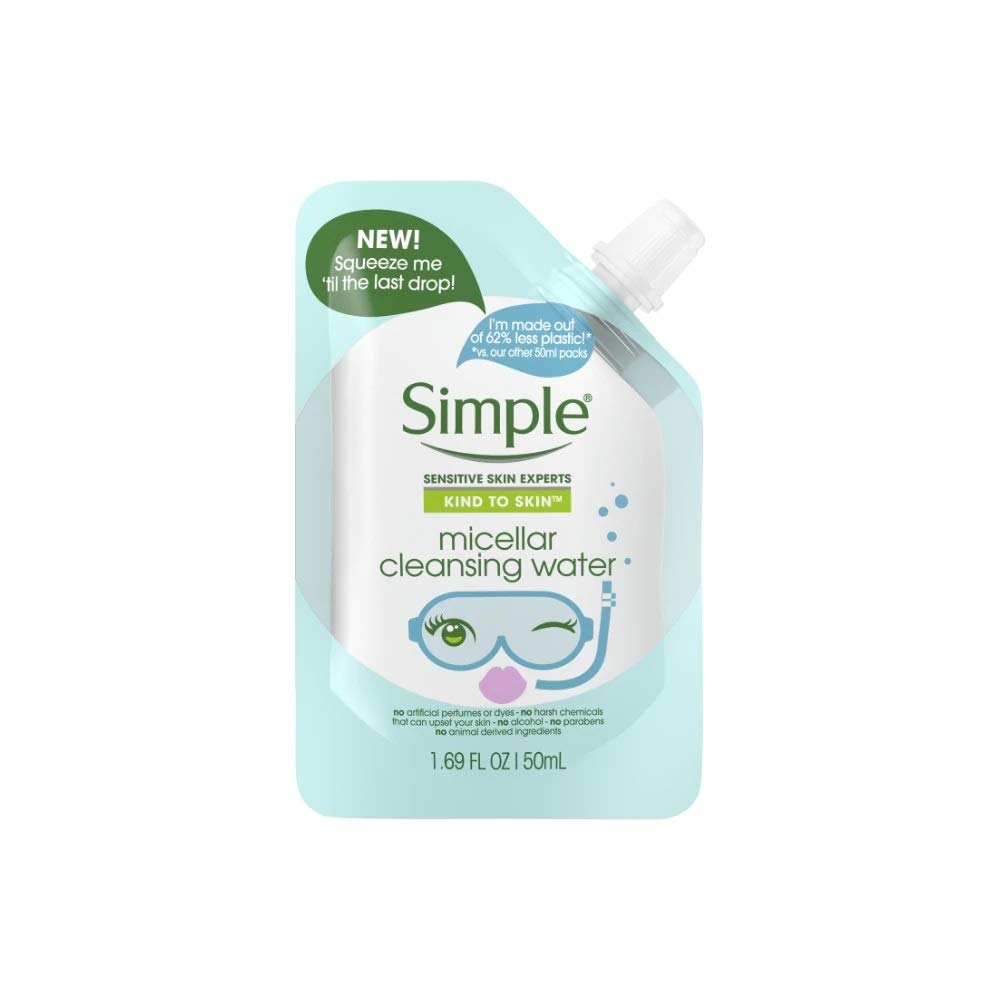 Simple Micellar Cleansing Water Travel Size Pouch - 1.69 Fl Oz, Gentle Skin Cleanser