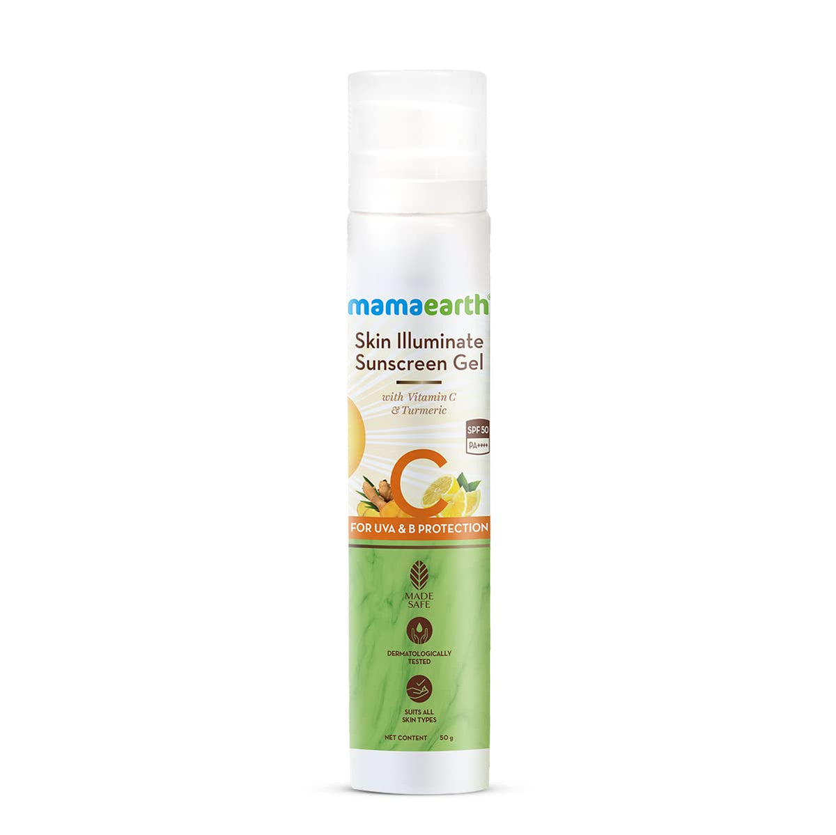 Mamaearth Skin Illuminate Sunscreen Gel Spf 50, Vitamin C, No White Cast, 1.76 Oz