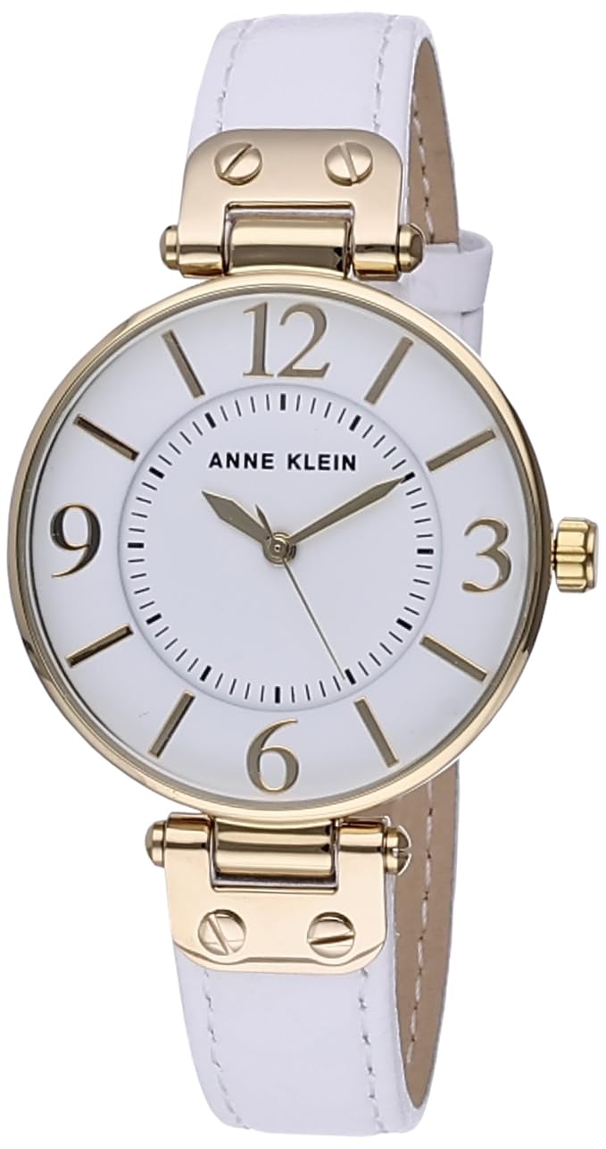 Anne Klein Women'S Gold-Tone White Leather Strap Watch - Stainless Steel, Stylish Timepiece