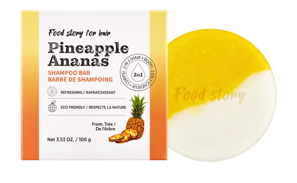 Food Story Pineapple Shampoo Bar - Vegan, Low Ph, Oily Scalp, Waterless, 3.53 Oz