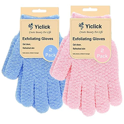 Yiclick Heavy Exfoliating Gloves - Body Scrubber For Men & Women, 4 Pack, Grey Nylon Mitts