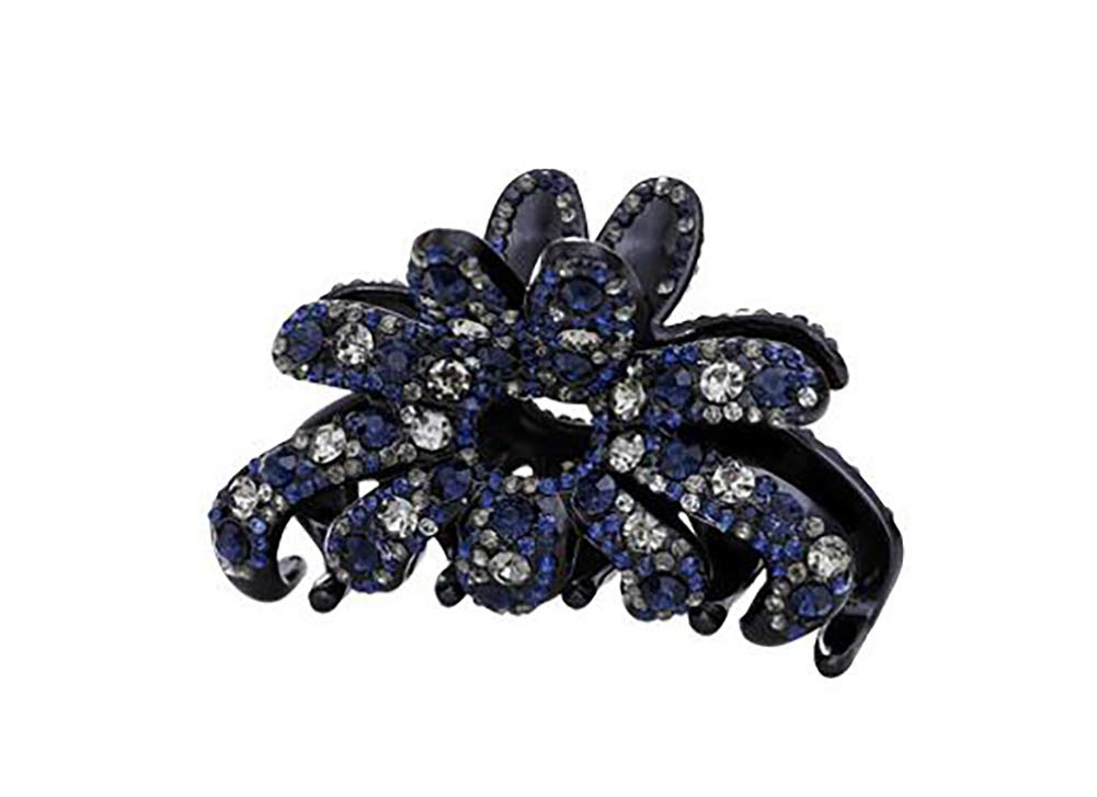 Fodattm Elegant Blue Grey Rhinestone Hair Claw Clip - Large Non-Slip Plastic Barrette