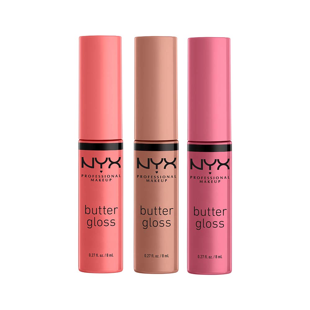 NYX PROFESSIONAL MAKEUP Butter Gloss - Non-Sticky Lip Gloss, 3 Pack (Angel Food Cake, Creme Brulee,