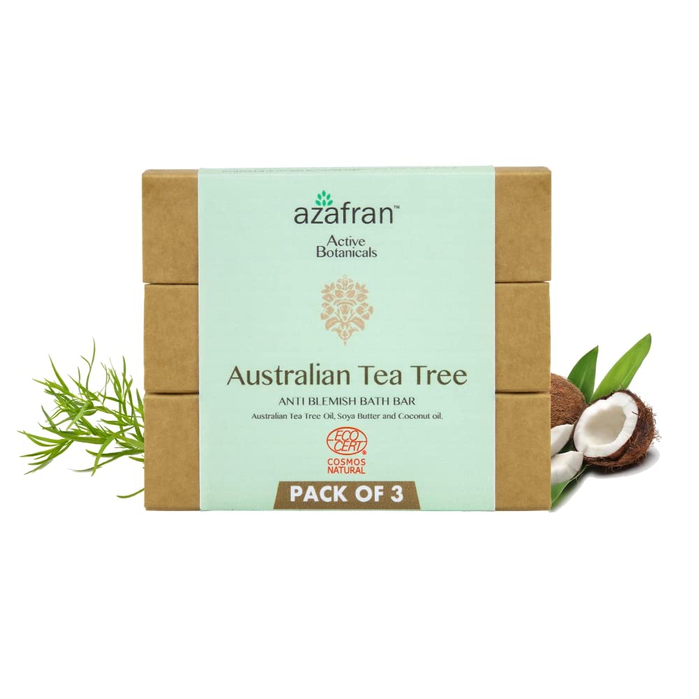 Azafran Tea Tree Bath Bar - Pack Of 3, 3.53 Oz | Natural Cleansing Soap