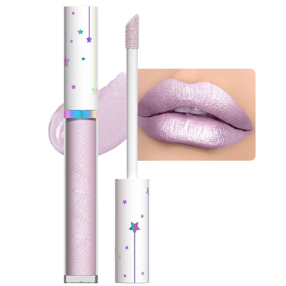 Evpct Light Lilac Purple Metallic Shimmer Lip Gloss - Long Lasting Waterproof Liquid Lipstick 03