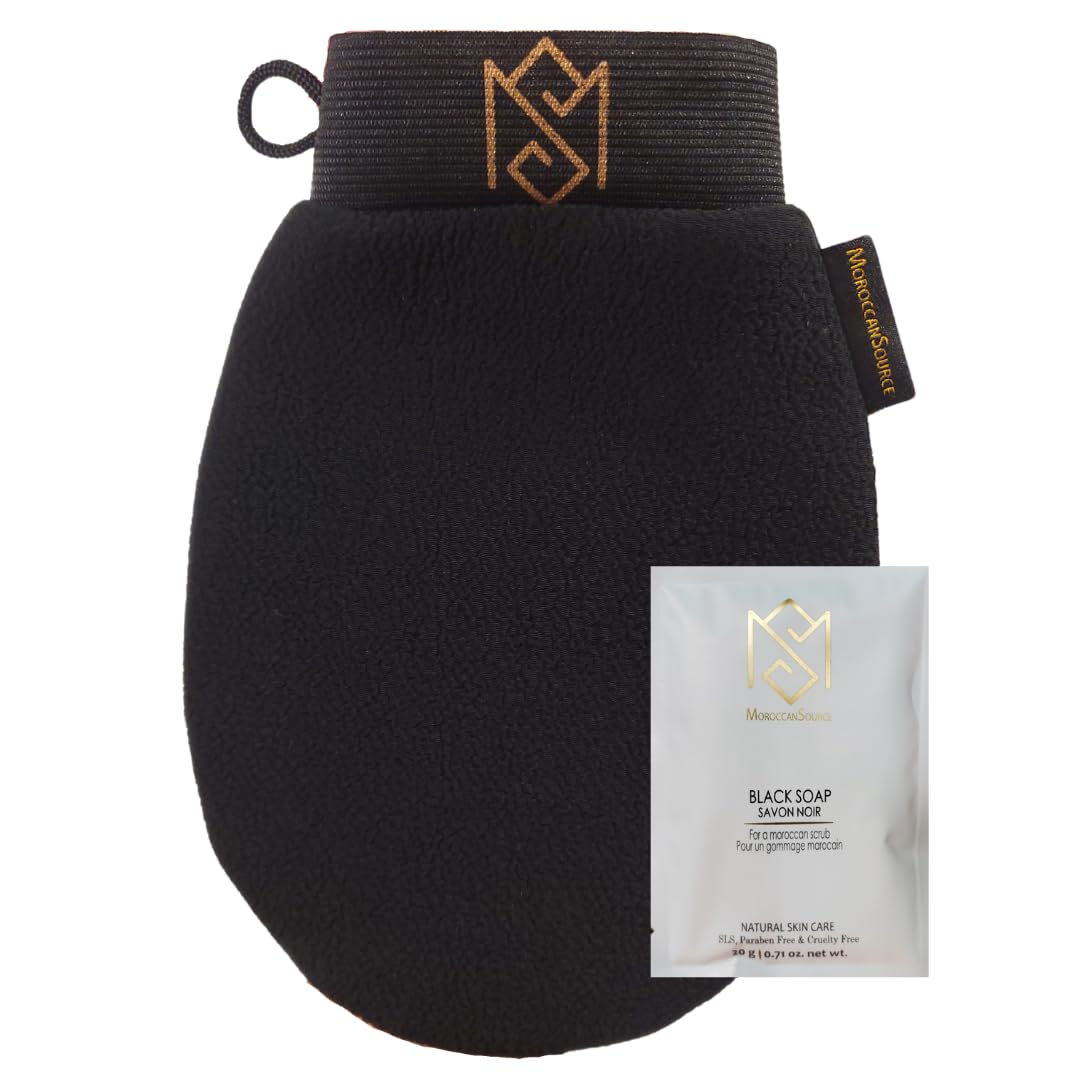 Exfoliating Kessa Mitt By Moroccansource - Black Body Scrubber For Dead Skin & Deep Cleansing