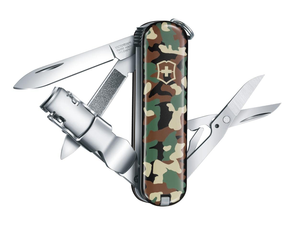 Victorinox Camouflage Nail Clip With Built-In File & Curved Blade - 8 Functions, Stainless Steel